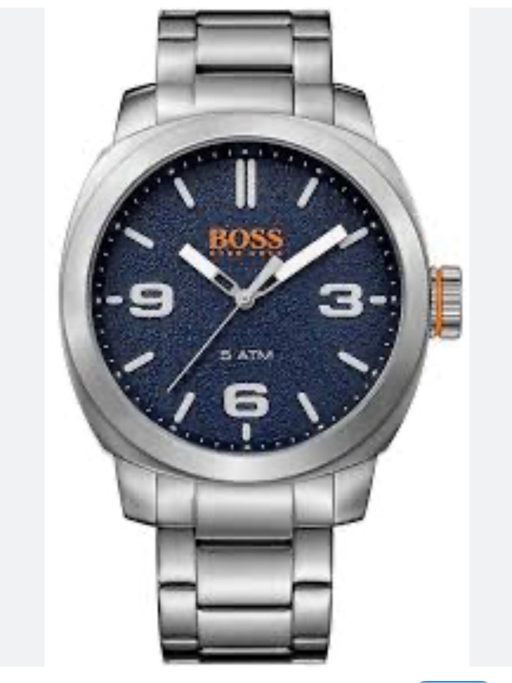 Hugo Boss Silver Bracelet Watch with Navy Dial and Orange Accent